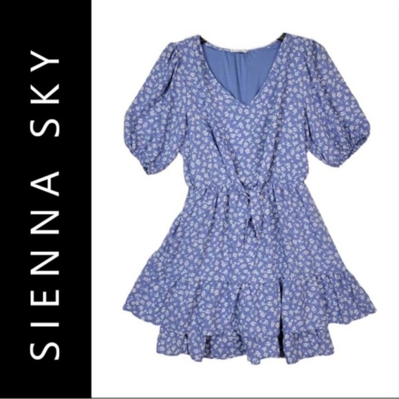 Sienna Sky Blue Floral Puff Sleeve Sundress | Small I New With Tags - Picture 1 of 9